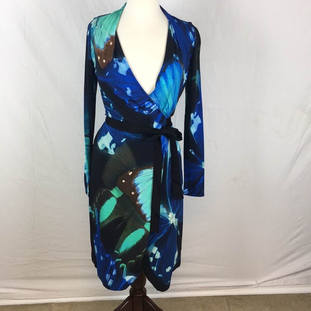 LAST CHANCE: Ted Baker Blue and Green Butterfly Wrap Dress